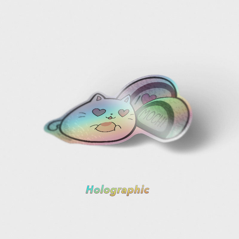 I Love Mochi Cat Holographic Vinyl Sticker Decorative Stickers Flair Fighter   
