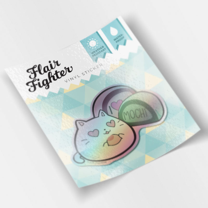 I Love Mochi Cat Holographic Vinyl Sticker Decorative Stickers Flair Fighter   