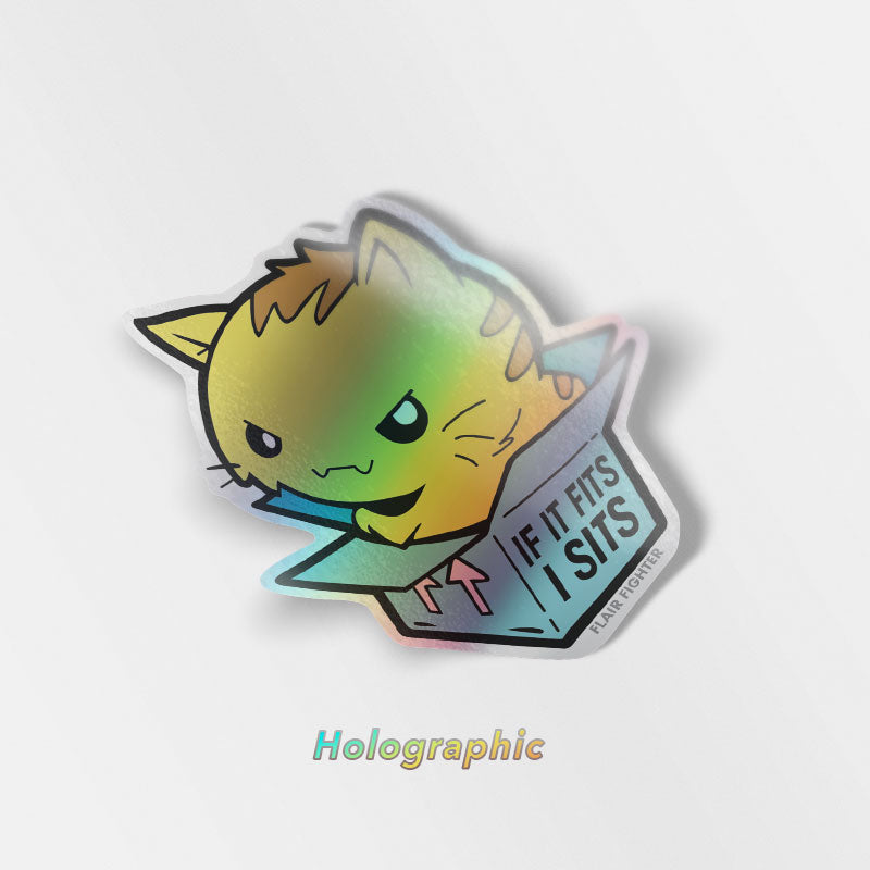 If It Fits I Sits Cat Holographic Vinyl Sticker Decorative Stickers Flair Fighter   