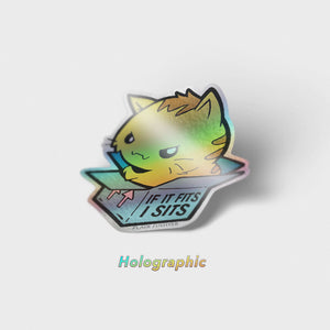If It Fits I Sits Cat Holographic Vinyl Sticker Decorative Stickers Flair Fighter   