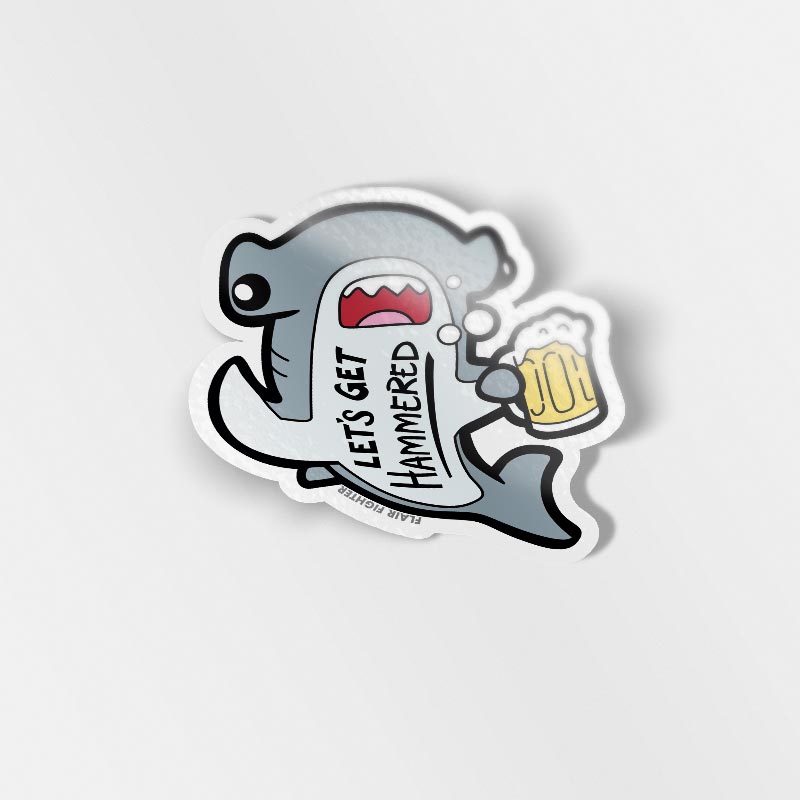 Let's Get Hammered Hammerhead Shark Vinyl Sticker (Gray Variant) Decorative Stickers Flair Fighter   