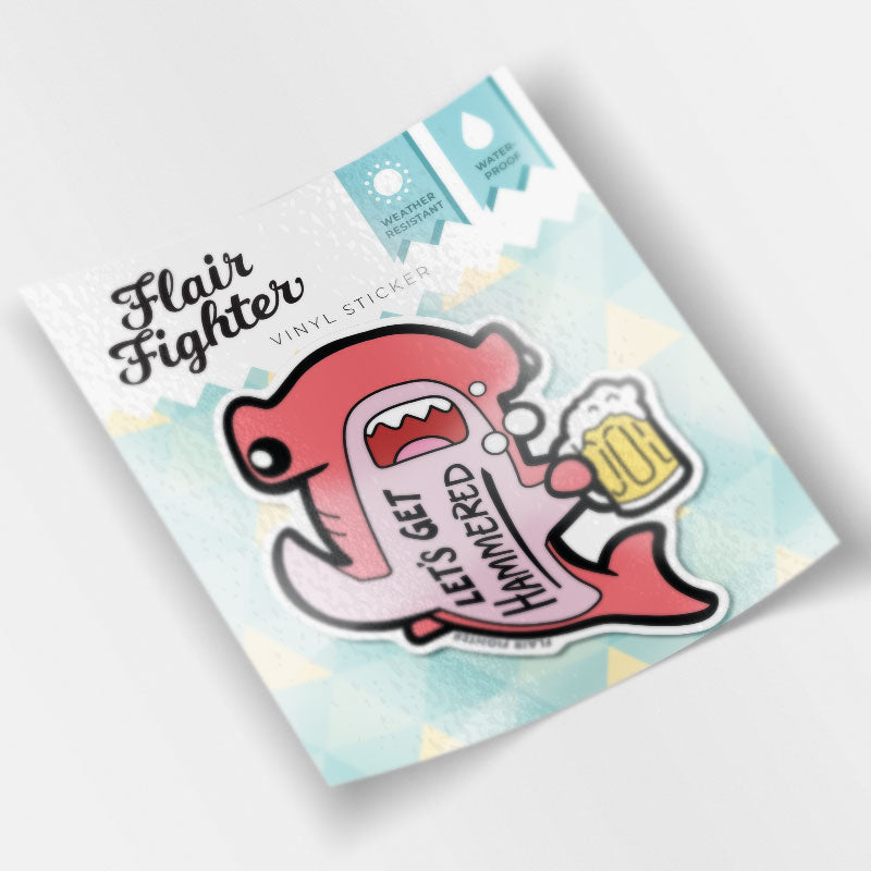 Let's Get Hammered Hammerhead Shark Vinyl Sticker (Pink Variant) Decorative Stickers Flair Fighter   