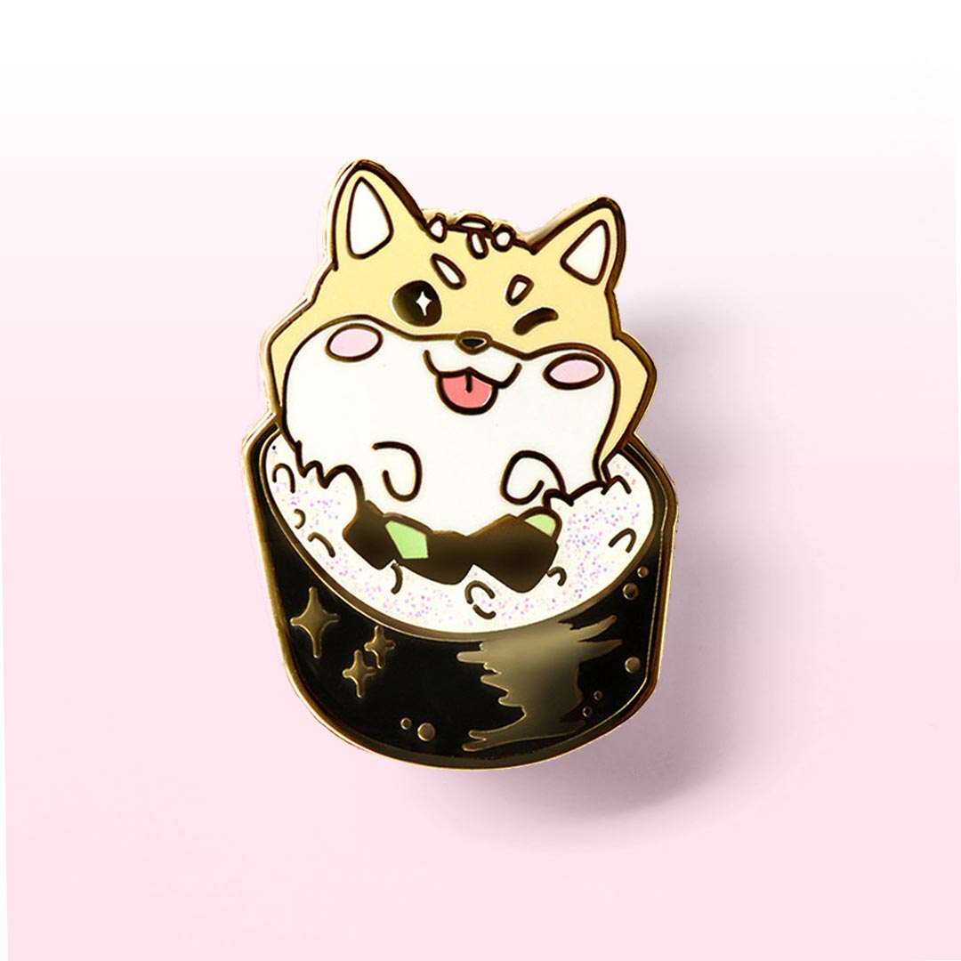Cream Shiba Inu Maki Sushi Roll Enamel Pin Brooches & Lapel Pins Flair Fighter   