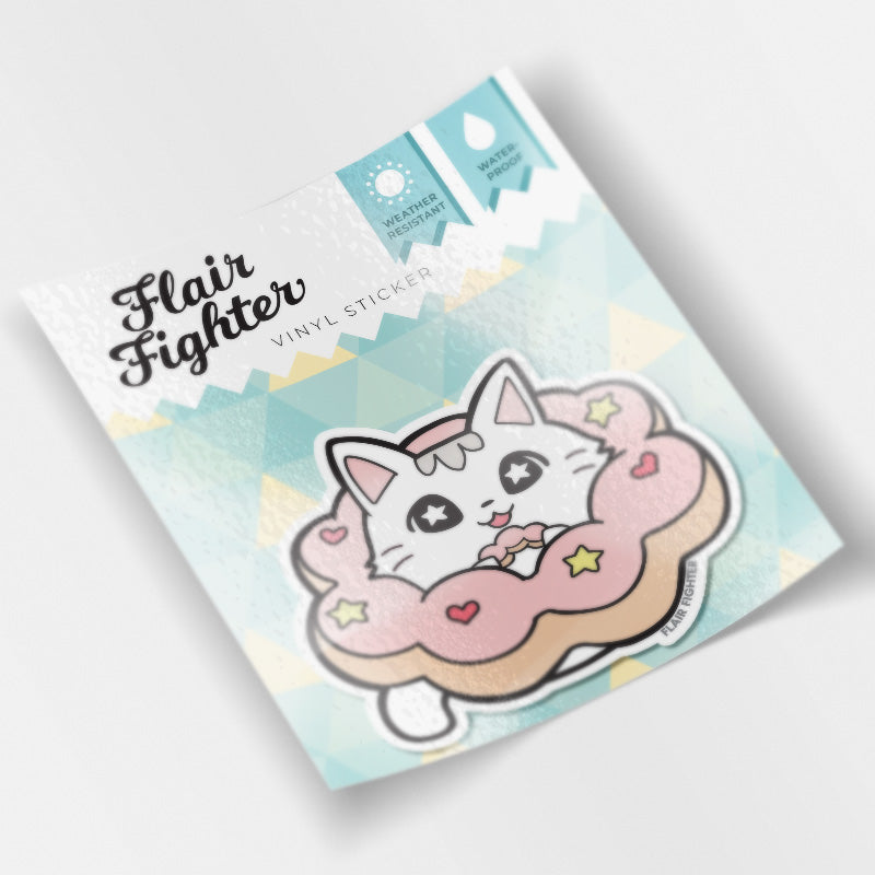 Mochi Pon-De-Ring Donut Cat Vinyl Sticker Decorative Stickers Flair Fighter   