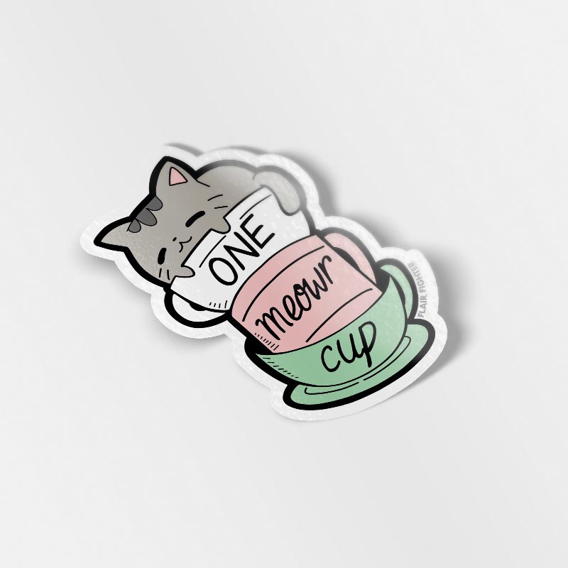 One Meowr Cup Cat Vinyl Sticker  Flair Fighter   