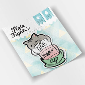 One Meowr Cup Cat Vinyl Sticker  Flair Fighter   