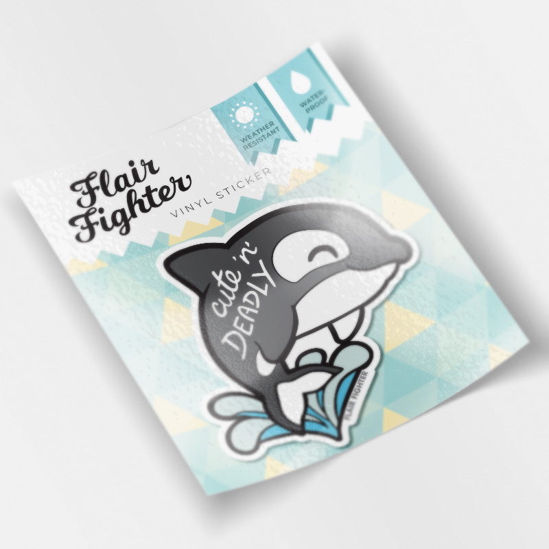 "Cute n Deadly" Orca Killer Whale Vinyl Sticker Decorative Stickers Flair Fighter   
