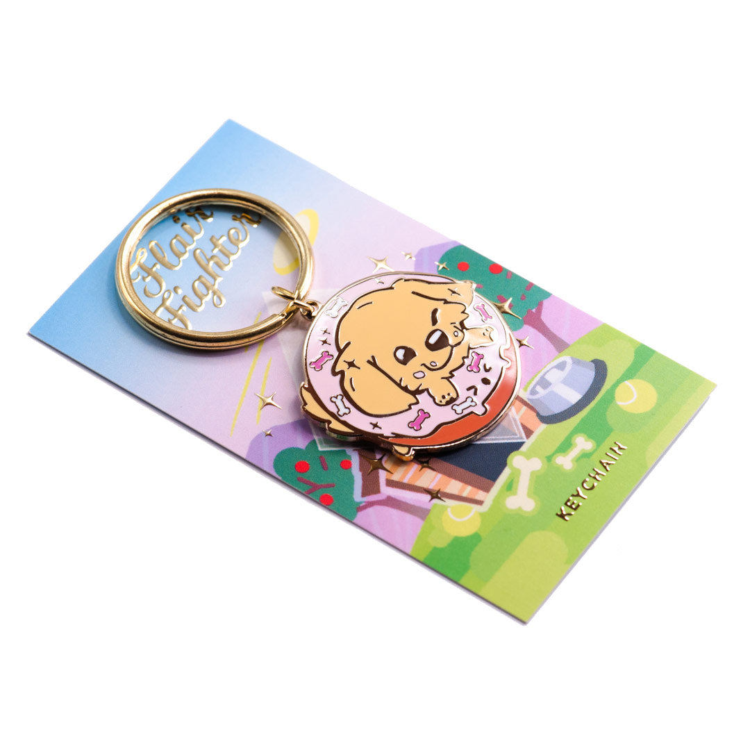 Golden Retriever Donut Enamel Keychain  Flair Fighter   