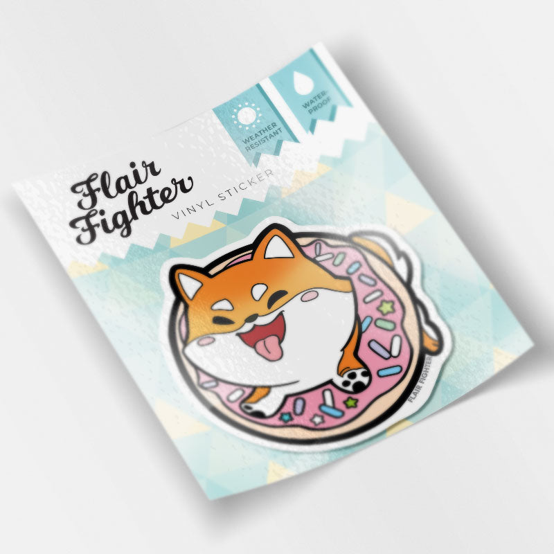 Red Shiba Inu Donut Vinyl Sticker Decorative Stickers Flair Fighter   