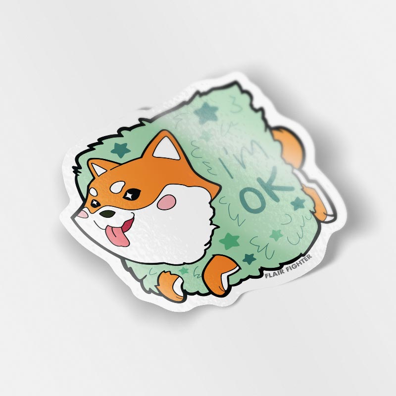 Red Shiba Inu Stuck in Bush "I'm OK" Vinyl Sticker Decorative Stickers Flair Fighter   
