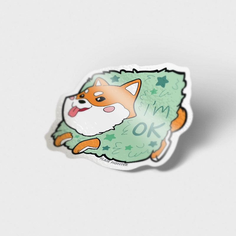 Red Shiba Inu Stuck in Bush "I'm OK" Vinyl Sticker Decorative Stickers Flair Fighter   