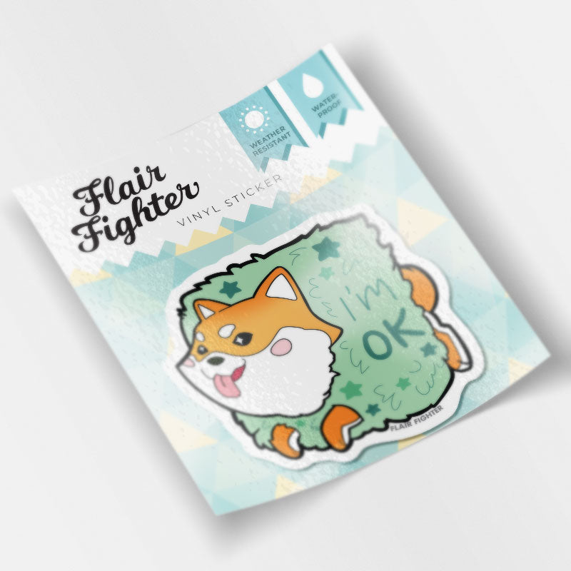 Red Shiba Inu Stuck in Bush "I'm OK" Vinyl Sticker Decorative Stickers Flair Fighter   