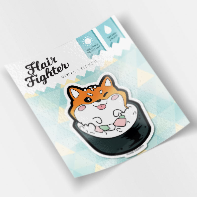 Red Shiba Inu Maki Sushi Roll Vinyl Sticker Decorative Stickers Flair Fighter   