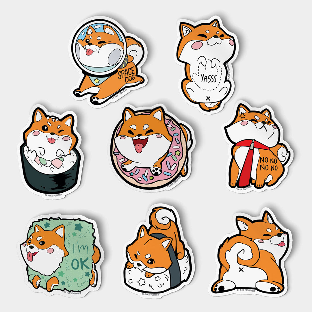 Red Shiba Inu Vinyl Stickers FULL SET [8 PCS] Decorative Stickers Flair Fighter   