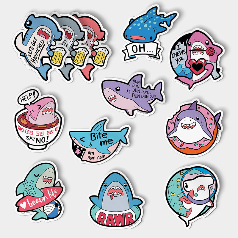 Shark Collection Vinyl Stickers FULL SET [12 PCS] Decorative Stickers Flair Fighter   