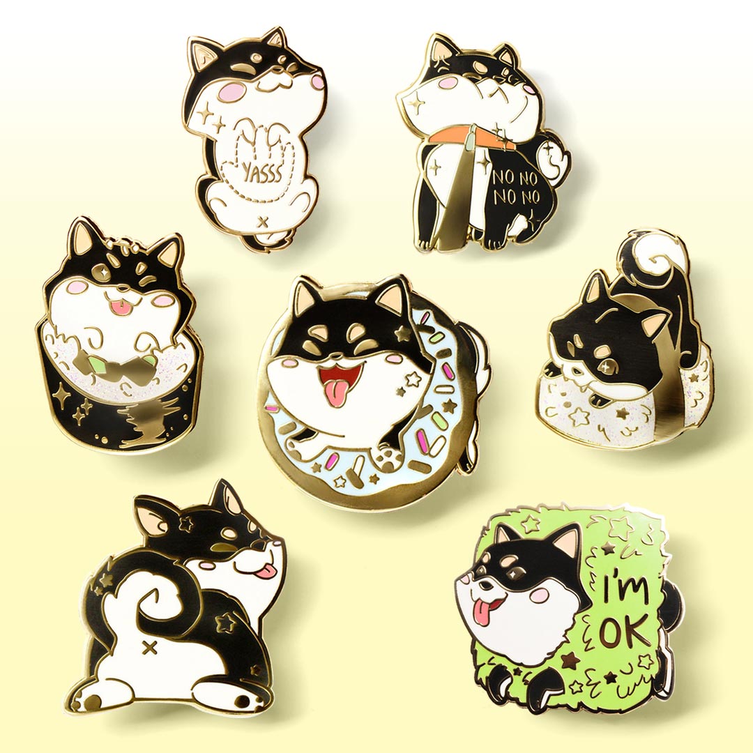 Black & Tan Shiba Inu Hard Enamel Lapel Pins Full Set [7 Pcs]