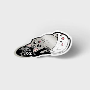 Spill the Tea Cat Enamel Pin + Keychain + Vinyl Sticker BUNDLE [3 PCS] Brooches & Lapel Pins Flair Fighter   