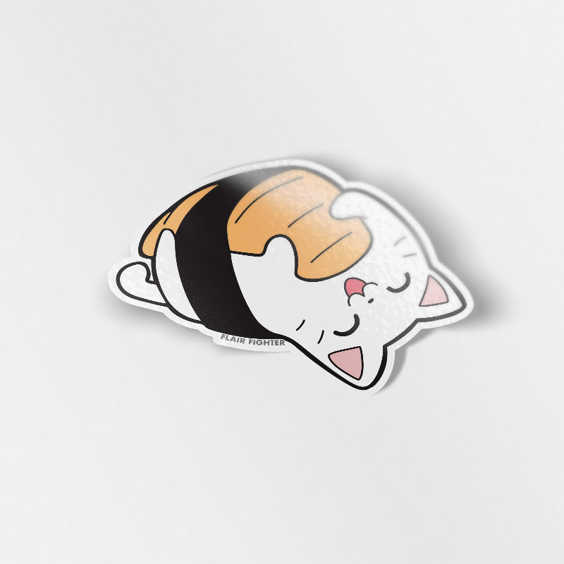 Upside Down Salmon Sushi Cat Vinyl Sticker Decorative Stickers Flair Fighter   