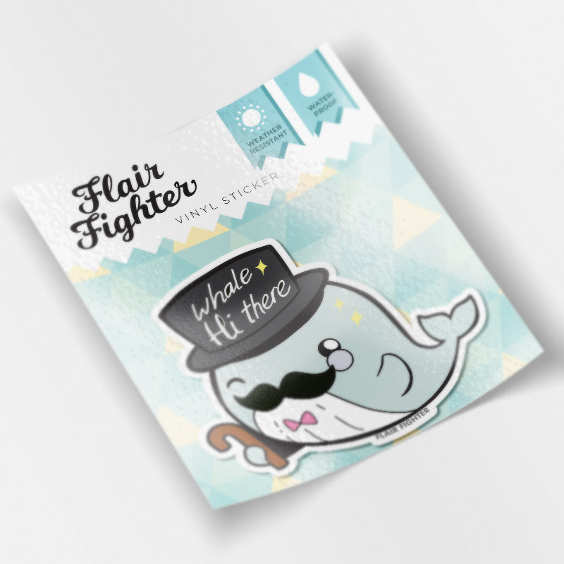 "Whale Hi There" Gentleman Whale Vinyl Sticker Decorative Stickers Flair Fighter   